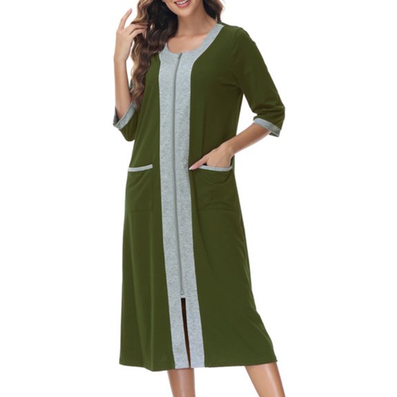 JUSLIO Nightgowns for Women Solid Sleepwear 3/4 Sleeve Nightgown Sleep Dress Classic Collar Loungewear Cotton Robes Nightgowns Pajama Dress