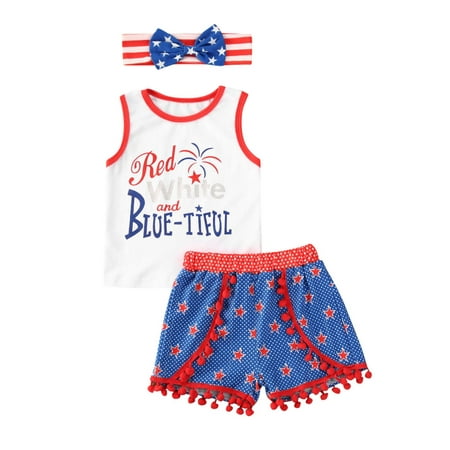 

LisenraIn Independence Day Summer Kids Baby Girls Boys Print Top Shorts