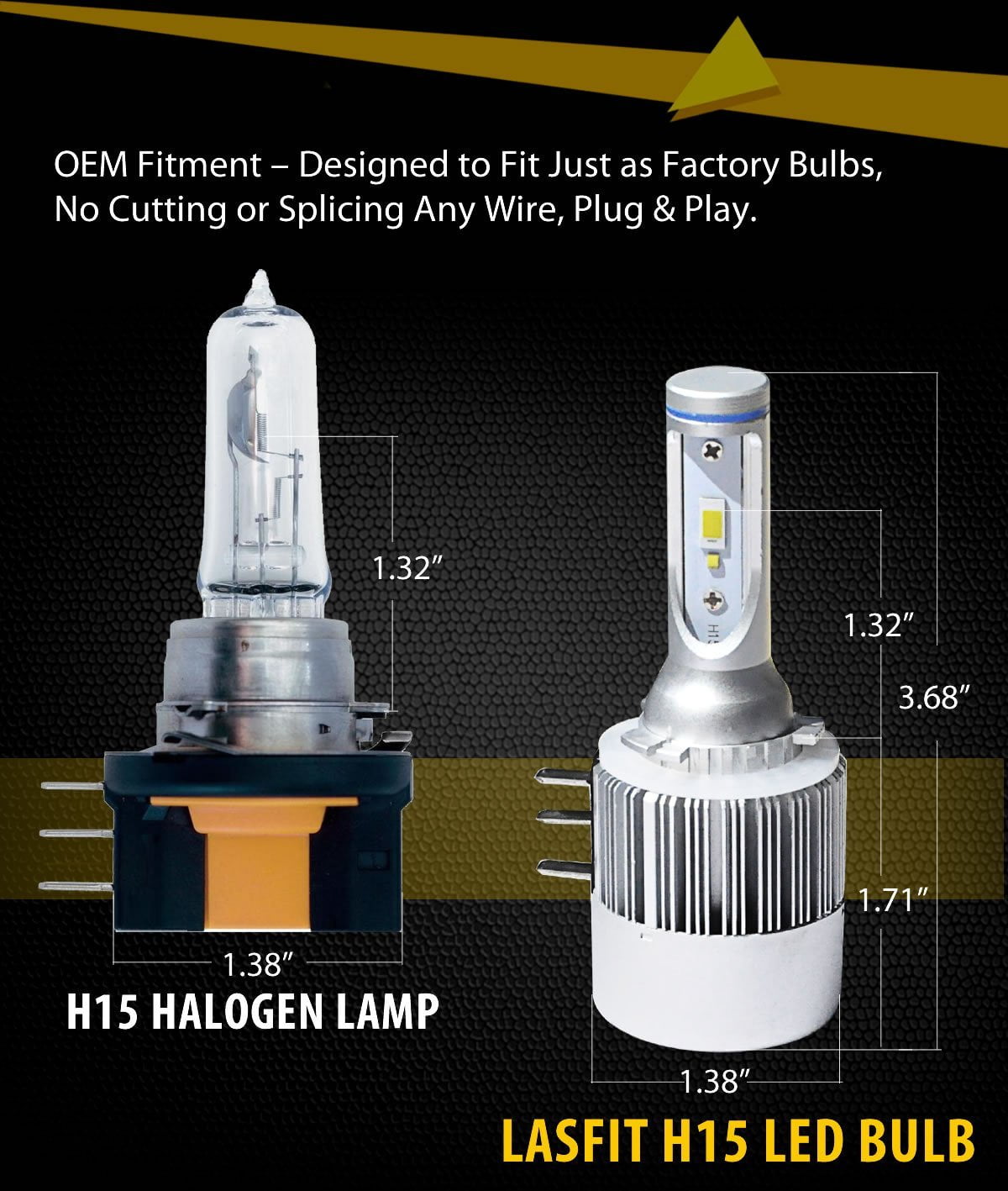 H15 LED Headlight Bulbs, Lasfit High Beam DRL Light Z ES Chips/Error Free,  72W 7600LM 6000K(Pack of 2) 