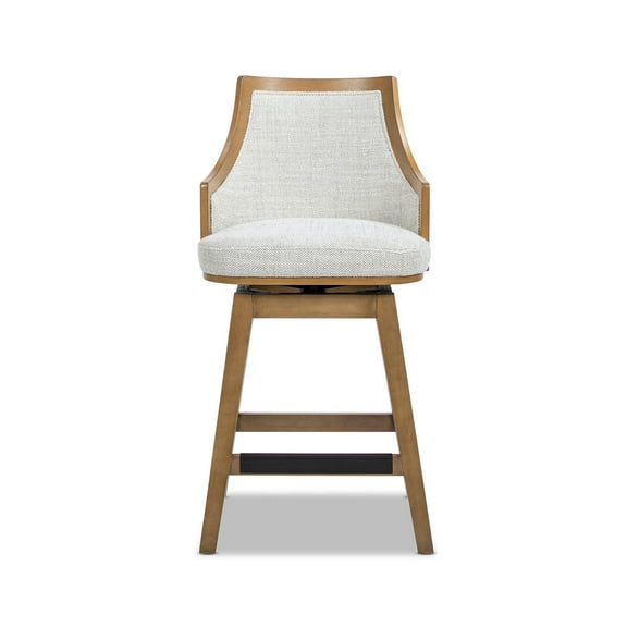 Bahama 26" Cane Rattan High-Back Swivel Counter Stool with Recessed Arms Two-Tone Neutral Gray Polyester Wool Blend