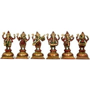 Exotic India Six Musical Ganeshas in Concert - Brass Sculpture