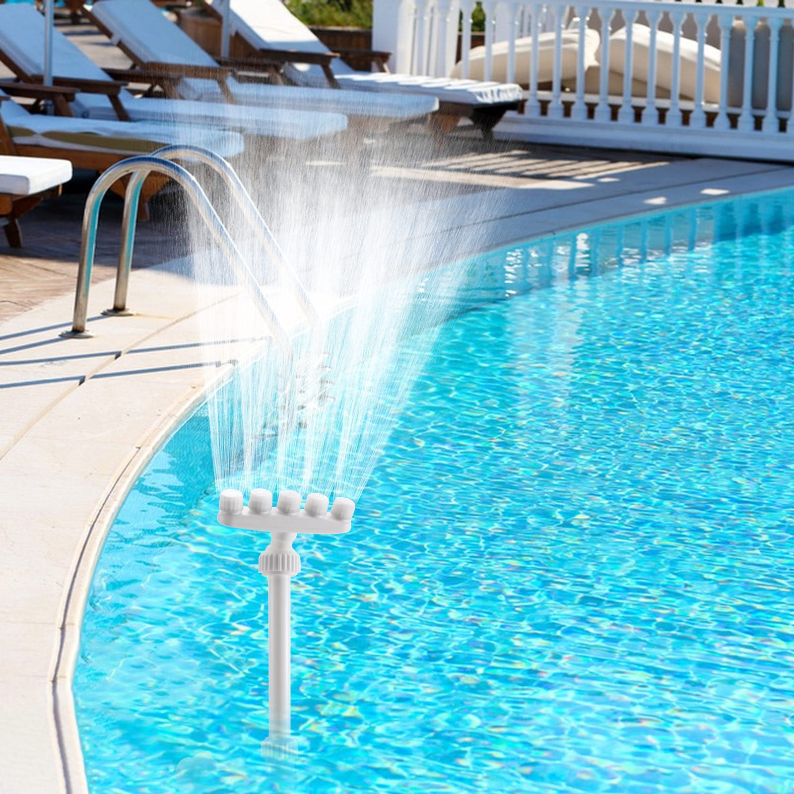 Five Head Swimming Pool Water Fountain Sprinkler, Adjustable Pool Waterfall Spray for Above Ground Pool, Pool Accessories for Fish Pond Garden Backyard Cooling(Double layer adapter)