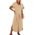 thumbnail image 2 of zbxnLI Summer Dress for Womens V Neck Short Sleeve T Shirt Dresses Casual Loose Beach Vacation Long Sundress, 2 of 7