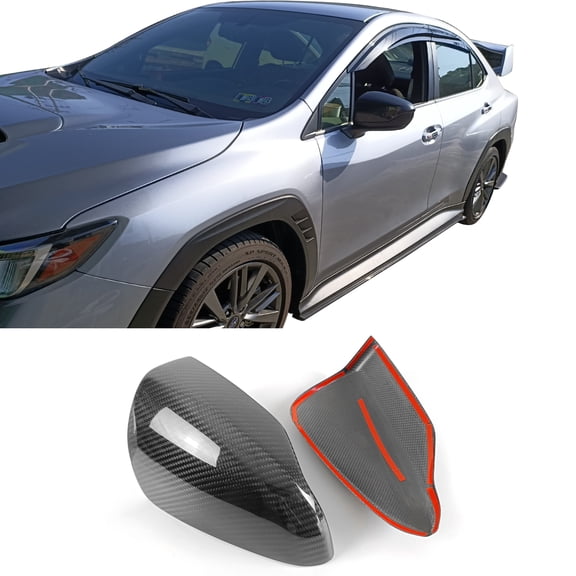 Ikon Motorsports Mirror Covers Compatible With 2022-2026 Subaru WRX All Models Carbon Fiber Left Right Rear View Side Mirror Cover Cap Trim 2PCS 1Pair