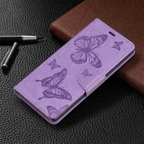 Dteck Case For Samsung Galaxy Note 10 Fashion Wallet Purse 3D Embossed Butterflies Premuim PU Leather Flip Cover Ultra Slim TPU Inner Bumper Hand Strap Magnetic Card Slots Violet
