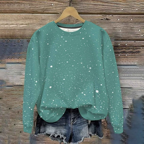 Heisall Womens Sweatshirts Long Sleeve Round Neck Loose Casual Sporty Lightweight Shiny Print Spring Autumn 2025 New Arrival Fashionable