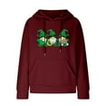 thumbnail image 4 of Women's Waffle Sweatshirts St. Patrick's Day Letter Graphic Print Drawstring Casual Loose Pullover Hoodies with Pockets(Wine,M), 4 of 5