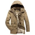 thumbnail image 4 of IYTR Men's Winter Warm Hooded Coats Solid Color Long Sleeve Thicken Fleece Jackets Parkas Outwear with Pockets Khaki XL, 4 of 6