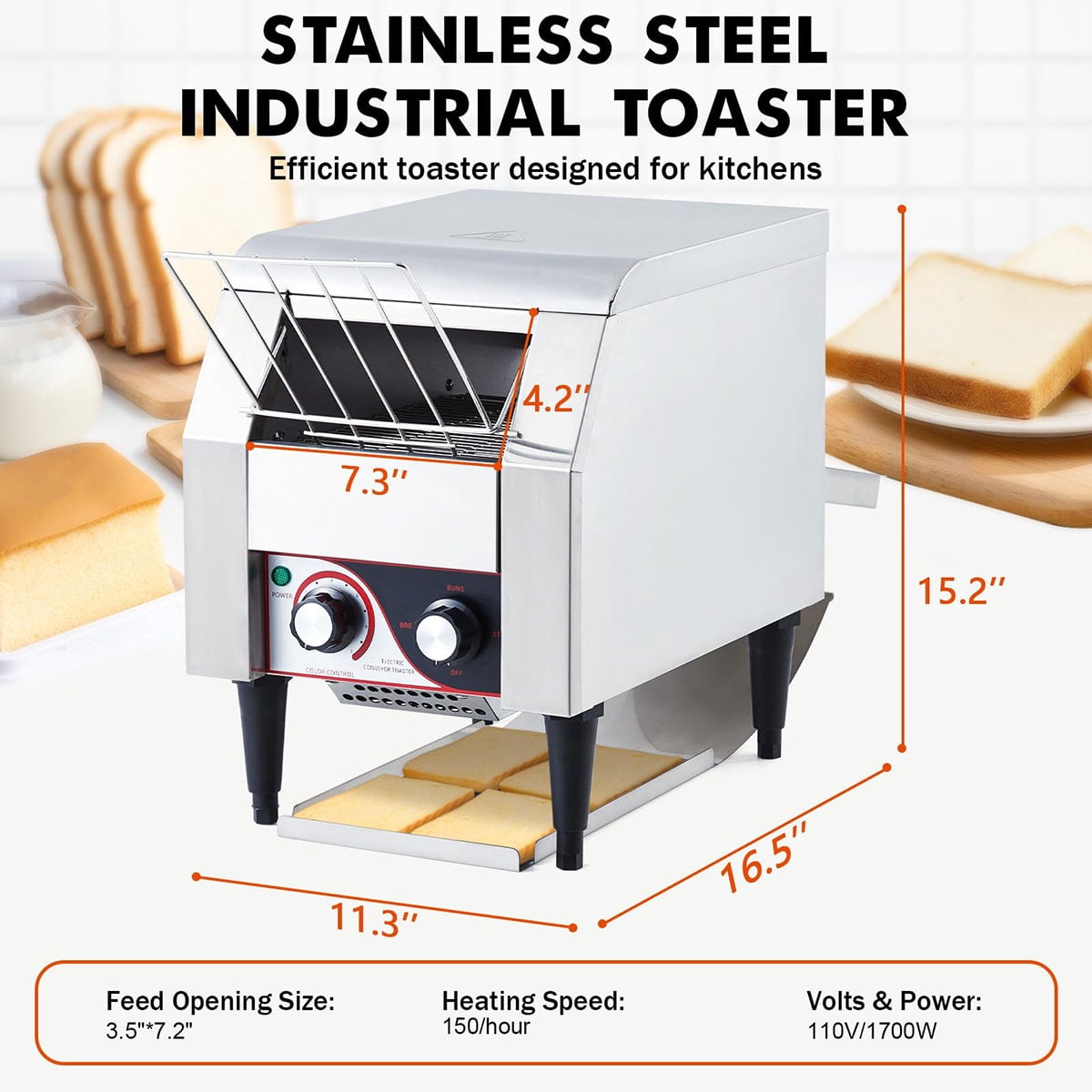 Ataucjin Commercial Toaster Conveyor 150 Slices/Hour, Heavy Duty Industrial Conveyor Toaster Stainless Steel Electric Oven with Dual Heating Tube 7-speed Adjustments for Bagel Croissant Bakery