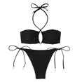 thumbnail image 2 of Mceream Women's High Waisted Drawstring Adjustment Bikinis Gathering Swimsuit Split Set Black M, 2 of 7