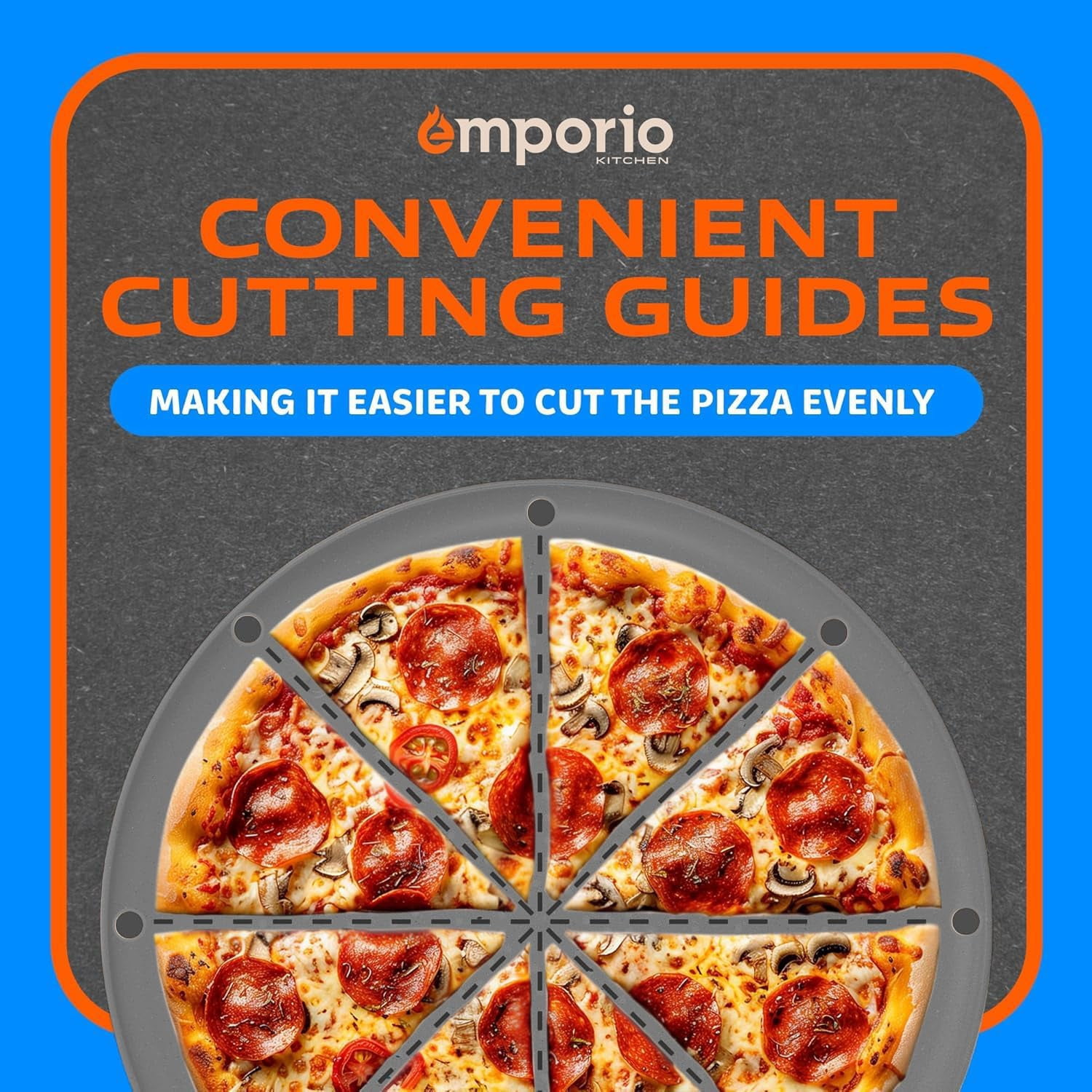 Emporio Kitchen Non-Stick Pizza Pan 2 Pack – 16 Inch Round Carbon Steel Pizza Tray with Perforated Holes, PFOAPFOSPTFE-Free, Dishwasher & Oven Safe Up To 450°F, Durable Nonstick Silver Coating