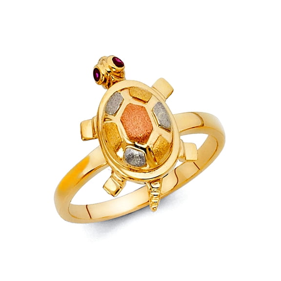 14k Yellow Gold White Gold and Rose Gold Fancy Turtle Ring Size 7 Ring for Women - 3.5 Grams
