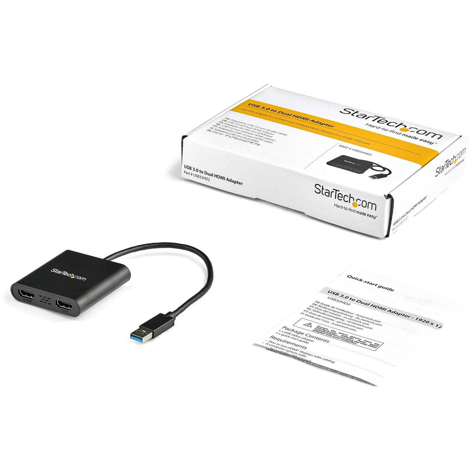 StarTech.com Adaptateur USB 3.0 vers HDMI - 1x 4K 30Hz & 1x 1080p - Carte  vidéo et graphique externe - Adaptateur d'affichage double moniteur USB-A  vers HDMI - Compatible Windows (USB32HD2) 