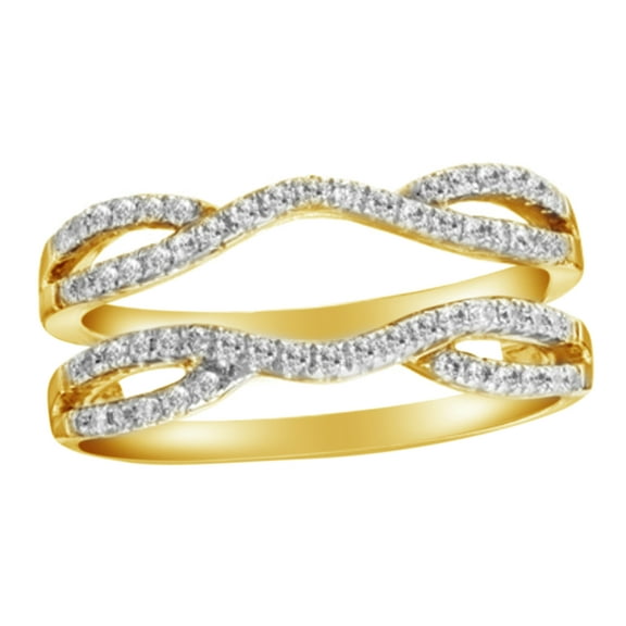 White Natural Diamond Split Shank Solitaire Enhancer Ring Guard in 14k Yellow Gold (1/3 Cttw)