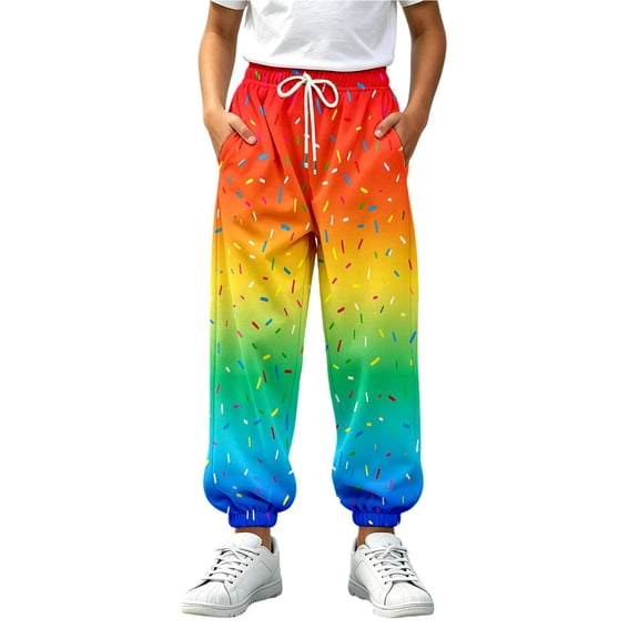 Kids Rainbow Ice Cream Sweatpants, Elastic Waist Jogger Trousers with Side Pockets Boys Girls 2-13 Years
