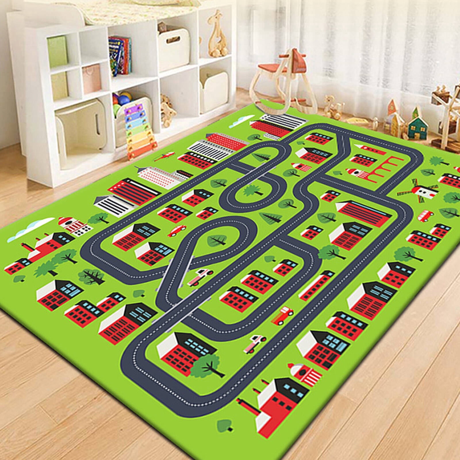 RLESO 2026 New Pink Rugs for Bedroom Girls Kids Cartoon Mat Baby Mat Racing Track Design Kids Play Mat for Bedroom Playroom Style