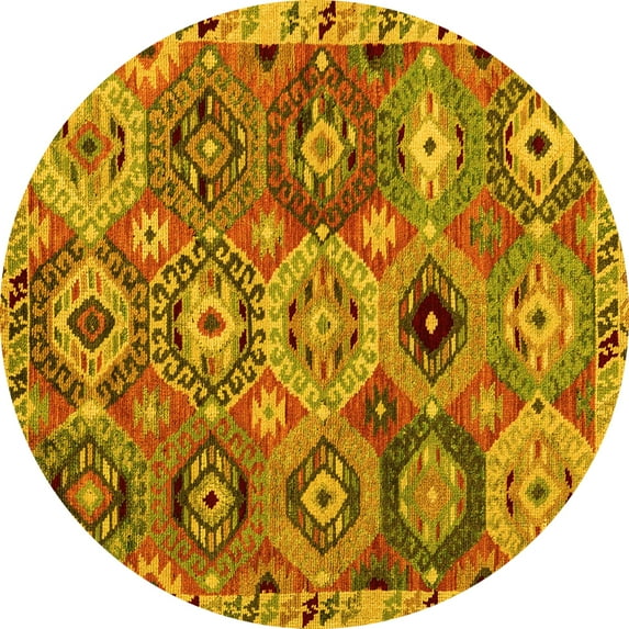 Ahgly Company Machine Washable Indoor Round Oriental Yellow Modern Area Rugs, 5' Round