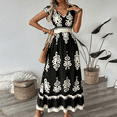 thumbnail image 5 of MORTTIC Women's Floral Print V-Neck Maxi Dress with Short Sleeves & Smocked Waist Flowy Summer Beach Dress Black，XXL, 5 of 7