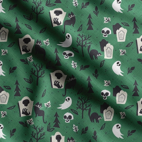 Soimoi Halloween Print, Silk Fabric, Decor Sewing Fabric by The Yard 42 Inch Wide,Decorative Fabric for Shirts Suits Ties, Green