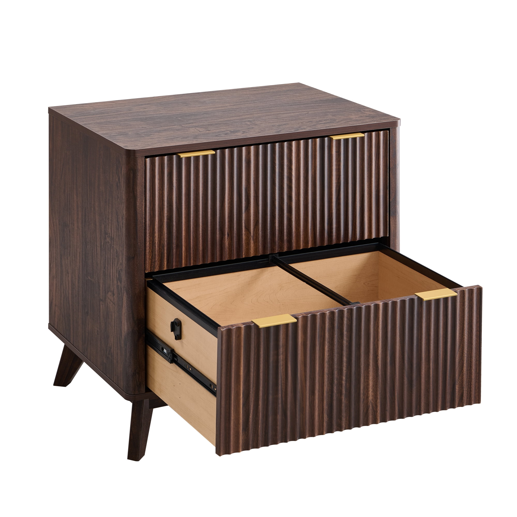 OKD 30" File Cabinet with 2 File Drawers, Modern Style Fluted Filing Cabinet for Home Office, Dark Walnut