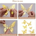 72Pcs 3D Gold Butterfly Wall Decals, Nursery Sticker Decor for Kids Room, 3 Sizes, for Party