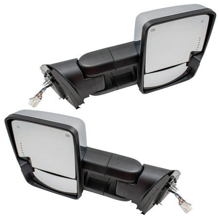 Brock Pair Set Performance Upgrade Towing Mirrors Power Chrome Heated Clearance Lamp Blind Spot Detection Smoke External Signal & Signal in Glass for 07-18 Toyota Tundra Pickup