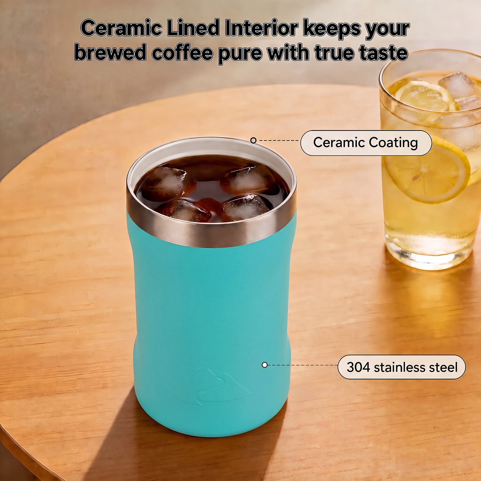 Ozark Trail 16oz Ceramic Lined Stainless Steel Can Tumbler with 2-in-1 Lid,Teal