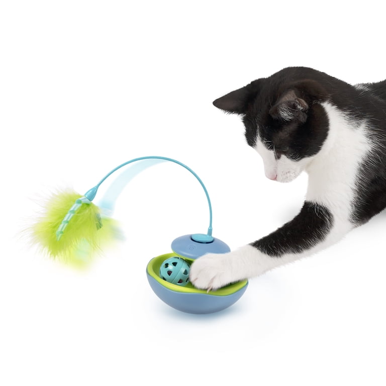 3 tier cat ball toy Vealind Pet Interactive Fun Roller Exerciser 3 Level Cat Teaser Ball Toy with 3 Colorful Balls(Blue)