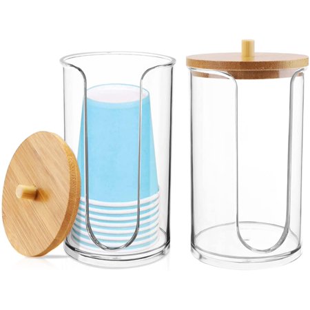 Acrylic Bathroom Cup Dispenser Holder for Disposable Paper Cup with Bamboo Lid  Mouthwash Cups Holder for Bathroom Guest Room Counter-Tops (Clear 1 Pack)