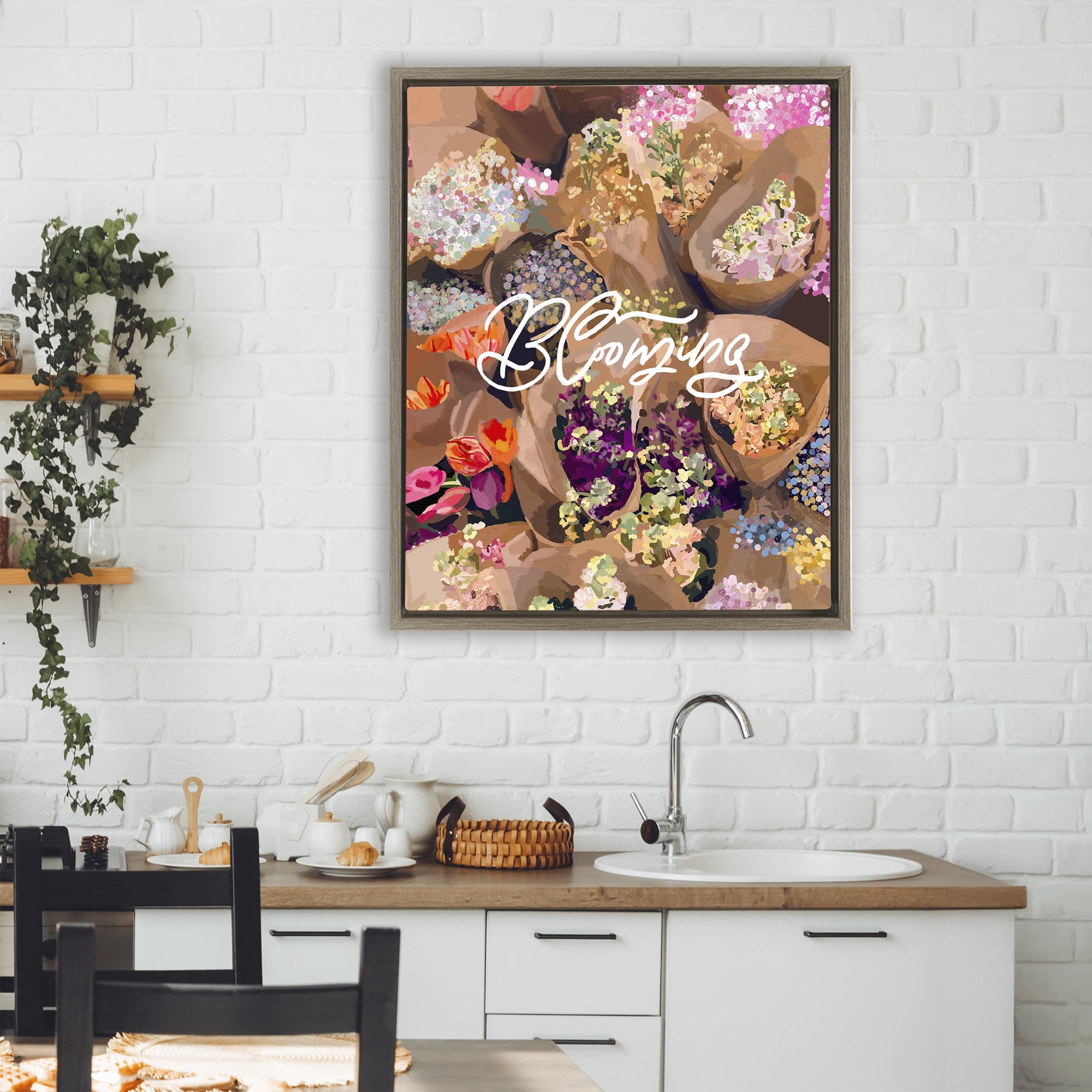 Stupell Industries Blooming Spring Bouquets Brown Framed Floater Canvas Wall Art, design by Amelia Noyes