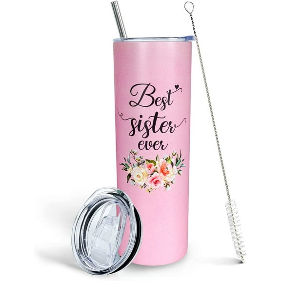 Sister Tumbler with Lid and Straw Best Sister Ever Cup Insulated Stainless Steel Mug for Big Sister/ Little Sister Birthday Sister Gifts from Sister Friendship Gifts for Women