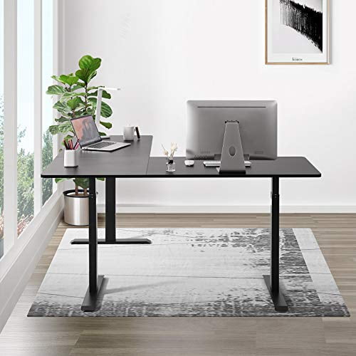 UNICOO® L Shaped Crank Height Adjustable Standing Desk, Sit to Stand up Corner Desk, L-Shaped Standing Workstation (Black Frame/Black Top - L Shape Crank)