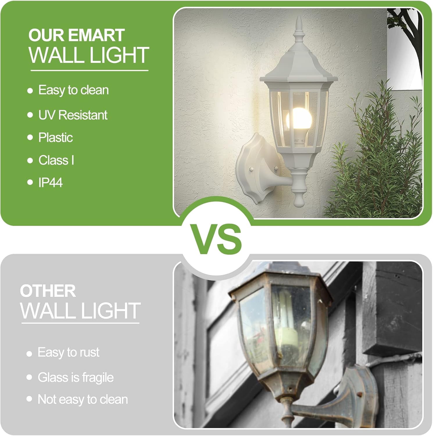 EMART Outdoor Porch Light, Exterior Waterproof Wall Light Fixtures, Anti-Corrosion Plastic Material for Backyard, Garage - White, 1 Pack