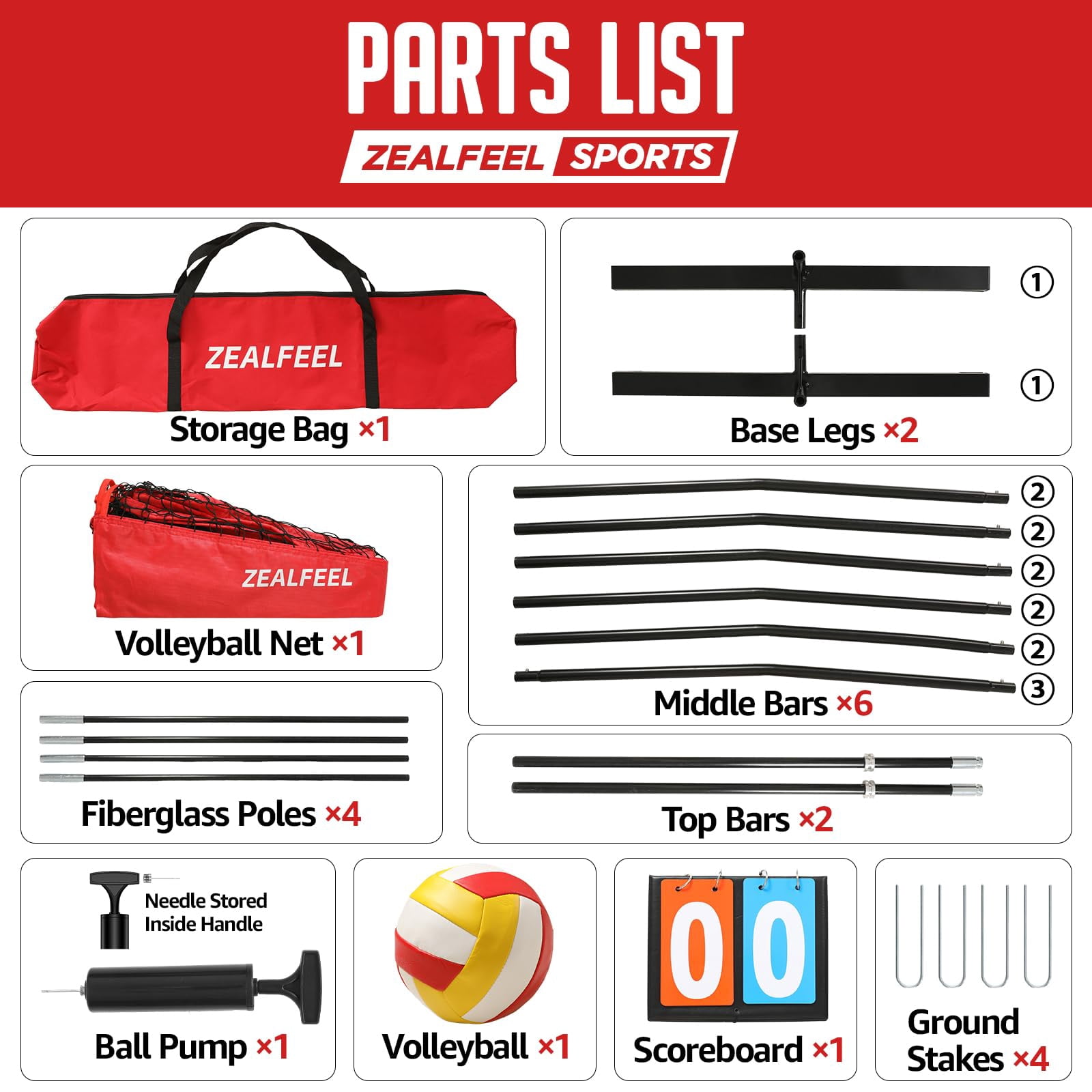 Zealfeel Adjustable Portable 20ft Volleyball Training Net Set with Carry Bag for Outdoor Practice