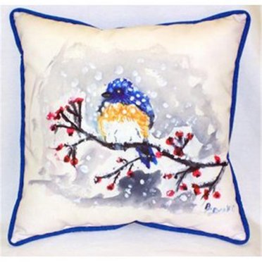 Betsy Drake ZP515 Blue Bird & Snow Indoor & Outdoor Throw Pillow- 22 x 22 in.