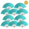 Quasimoon Paper Hand Fans for Women (9-Inch Premium, Turquoise, 10-Pack) - Ideal for Wedding and Party Favors, Gifts, and Decorations