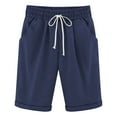 thumbnail image 2 of BOBOGOJP Women's Knee Length Bermuda Shorts Elastic Waist Drawstring Casual 10" Long Shorts Loose Fit Summer Beach Shorts (Dark Blue,6XL), 2 of 5