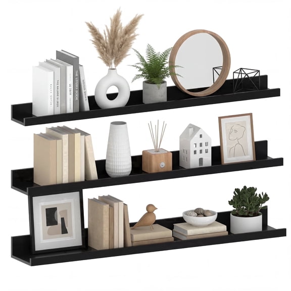 Floating Wall Shelves Set of 3, 36 inch Mounted Picture Ledge Shelf with Lip for Bathroom, Living Room, Kitchen, Black