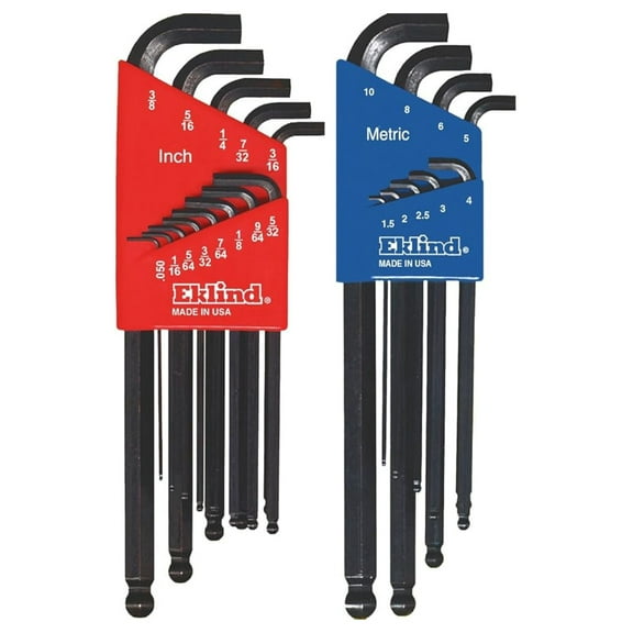 EKLIND 13122 Stubby-Ball-Hex L-Key allen wrench Combo- Inch / MM (2 sets 22pc)