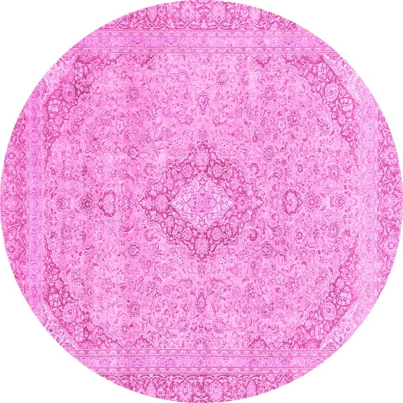 Ahgly Company Indoor Round Abstract Pink Modern Area Rugs, 5' Round