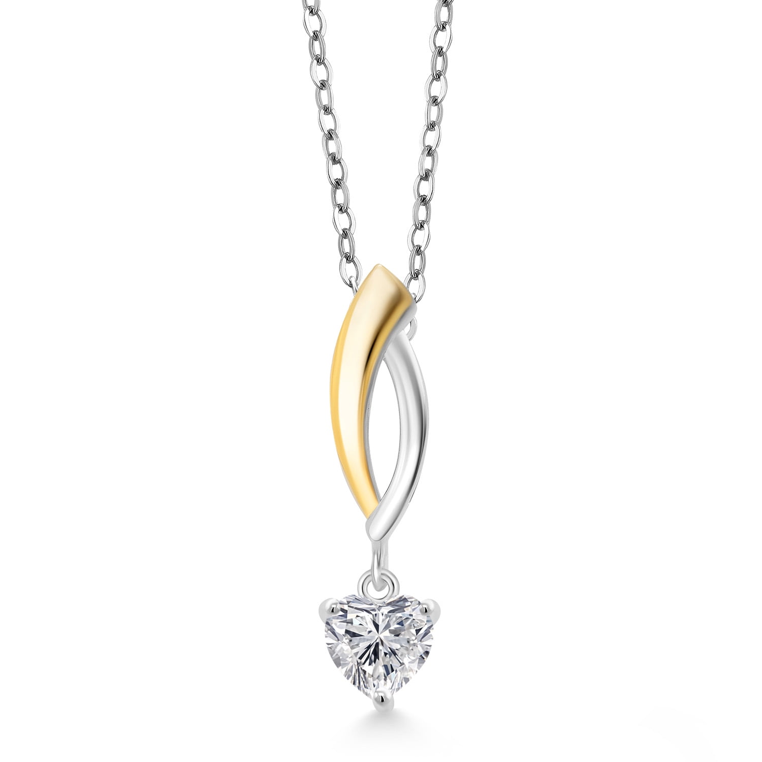 Gem Stone King Lab Grown Diamond Pendant Necklace for Women | 0.44 Cttw | 925 Silver and 10K Yellow Gold | Gemstone April Birthstone | Heart Shape 5MM | With 18 inch Chain