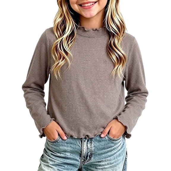 Squevariel Girls' Solid Color Tee Long Sleeve Top with Ruffle Sleeves T Shirts for 0-10 Year