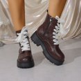thumbnail image 2 of Women's Leather Lace up Combat Boots Platform Comfortable Lug Sole Chunky Casual Fall Winter Warm Motorcycle Booties a-Coffee Size 8, 2 of 7