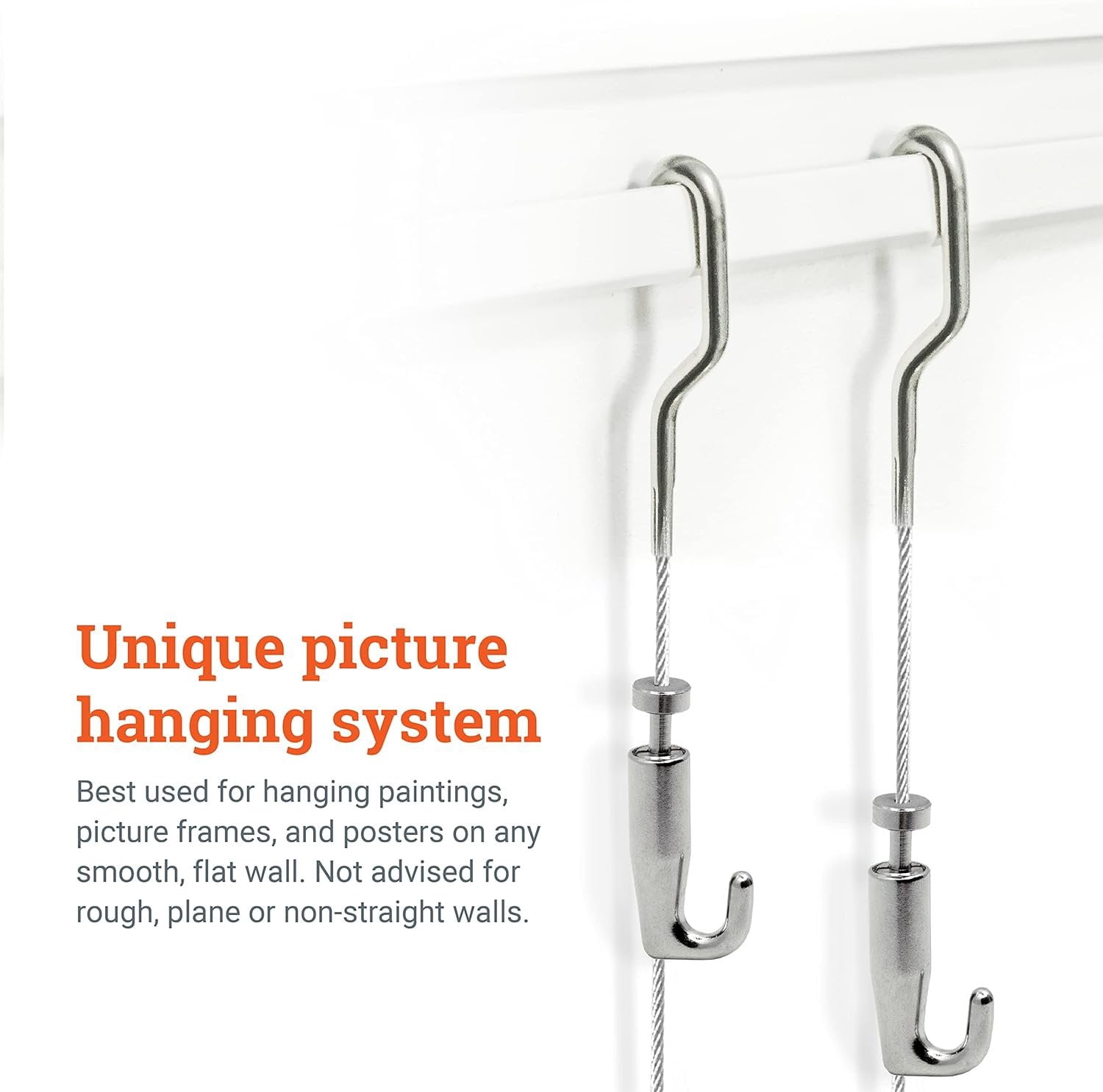 Picture Hang Solutions - Track 101 Picture Rail Kit - Includes 79-inch Wall Track, Steel Cords, Adjustable Hooks, and Hardware - Gallery Hanging Systems 2 sets per pack