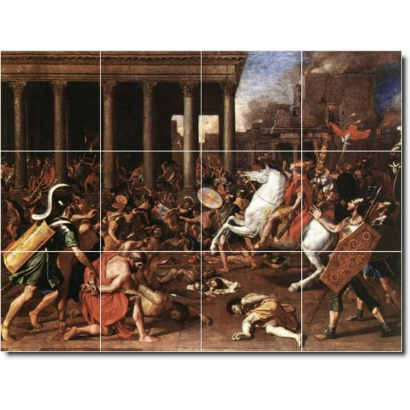 Ceramic Tile Mural-Nicholas Poussin Historical Floor Tile Mural 22. 17" w x 12.75" h using (12) 4.25 x 4.25 ceramic tiles
