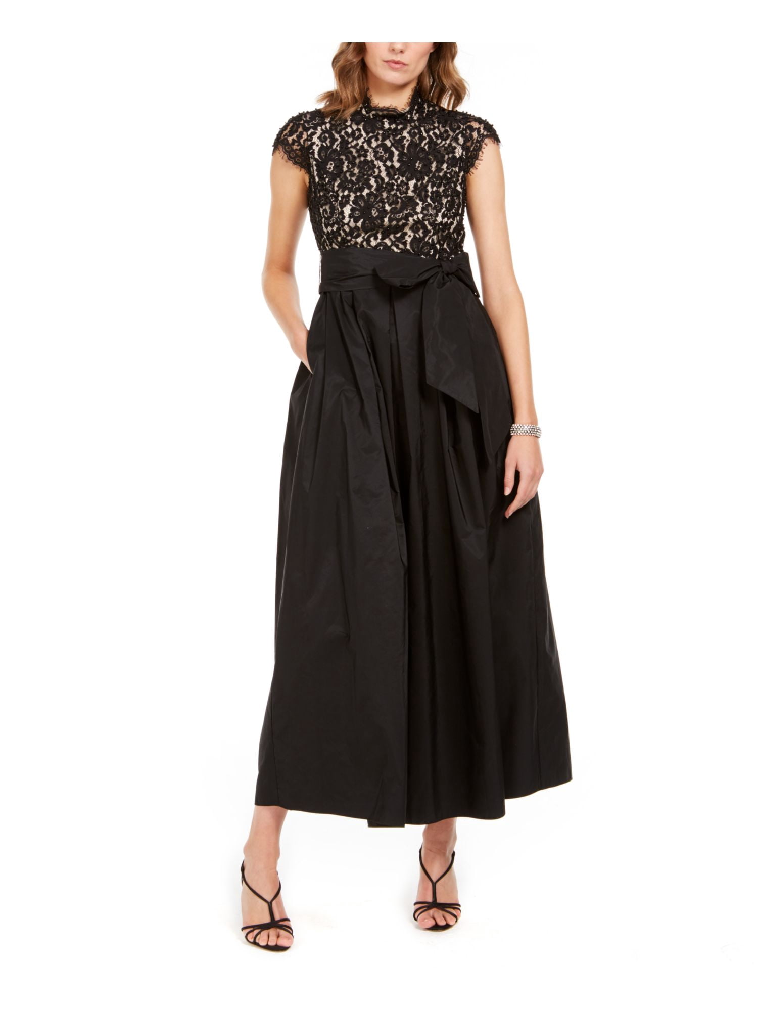 ELIZA J Womens Black Beaded Cap Sleeve 