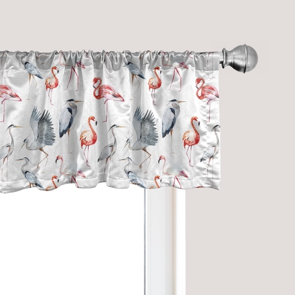 Ambesonne Flamingo Window Valance, Heron Birds Watercolor, 54" X 18", Grey Vermilion White