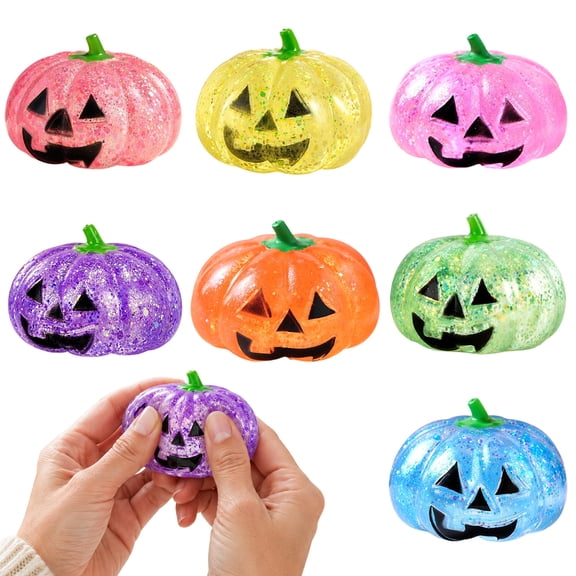 Halloween Pumpkin Glitter Squishy Toys, Cute Soft Slow Rising Stress Relief Fidget Toy Novelty Home Seasonal Ornament (Green)