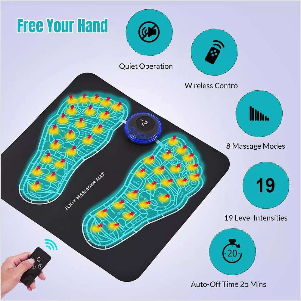 Electric EMS Foot Massager Leg Reshaping Pad Feet Muscle Stimulator Mat Remote