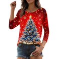 thumbnail image 6 of WULMLEO Women's Plus Size Christmas Crew Neck Shirts For Women 3/4 Sleeve Tops Holiday Graphic Tees Deep Red XL, 6 of 8